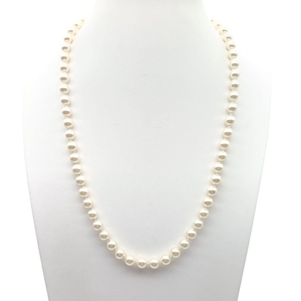 Lustrous Knotted Glass Pearl Strand, Vintage Necklace for Wedding Occasion